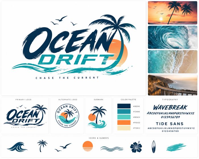 Ocean Drift surf brand style sheet — made with White Line